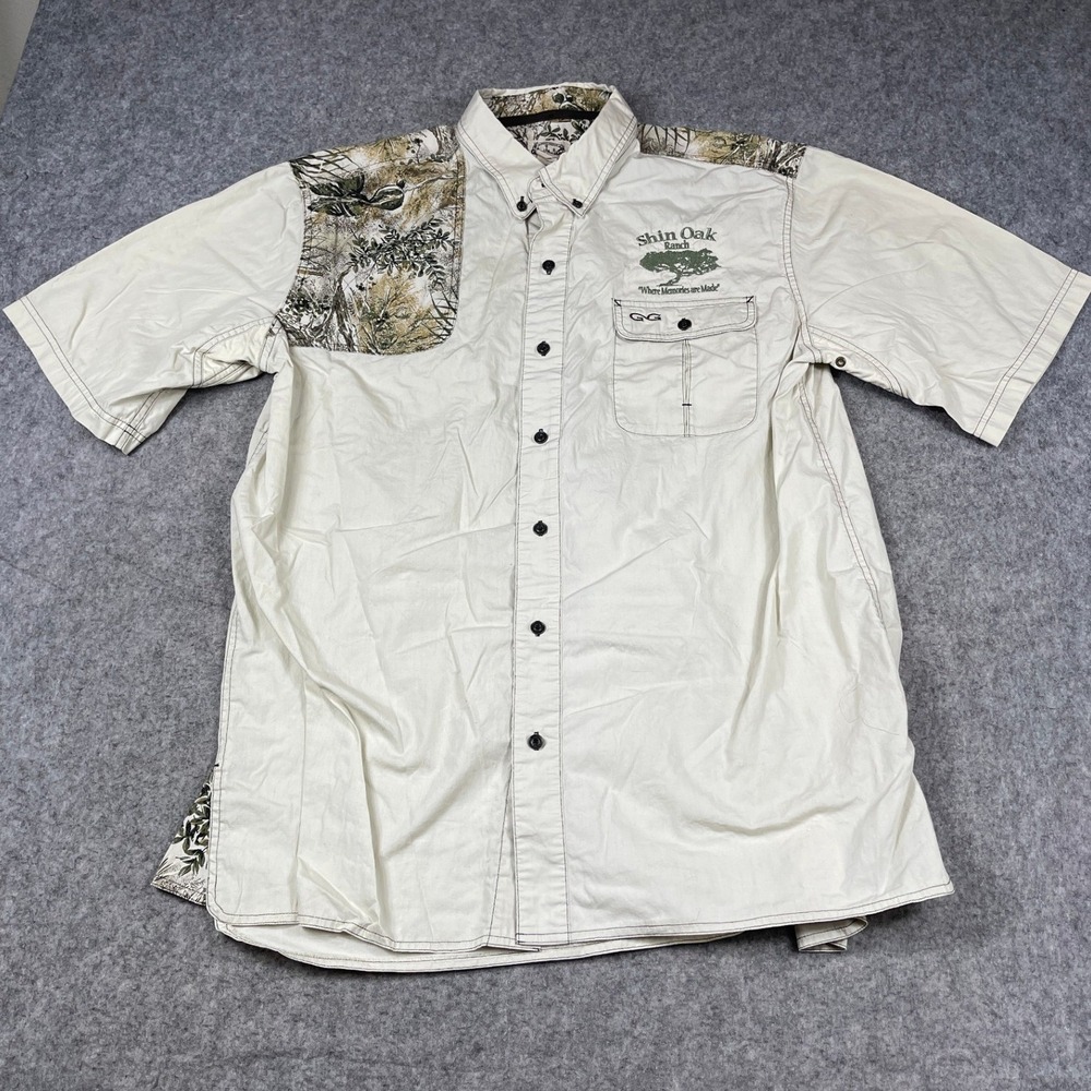 GameGuard Outdoors Camo Button Down Shirt Mens 2X Tan Hunting Ranchwear Logo